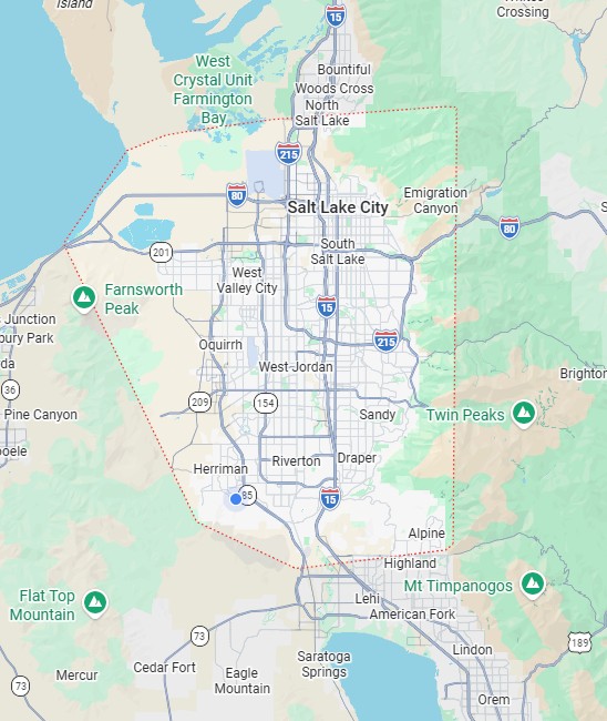 Grip Mobile Tire service area map covering the Salt Lake Valley, Utah
